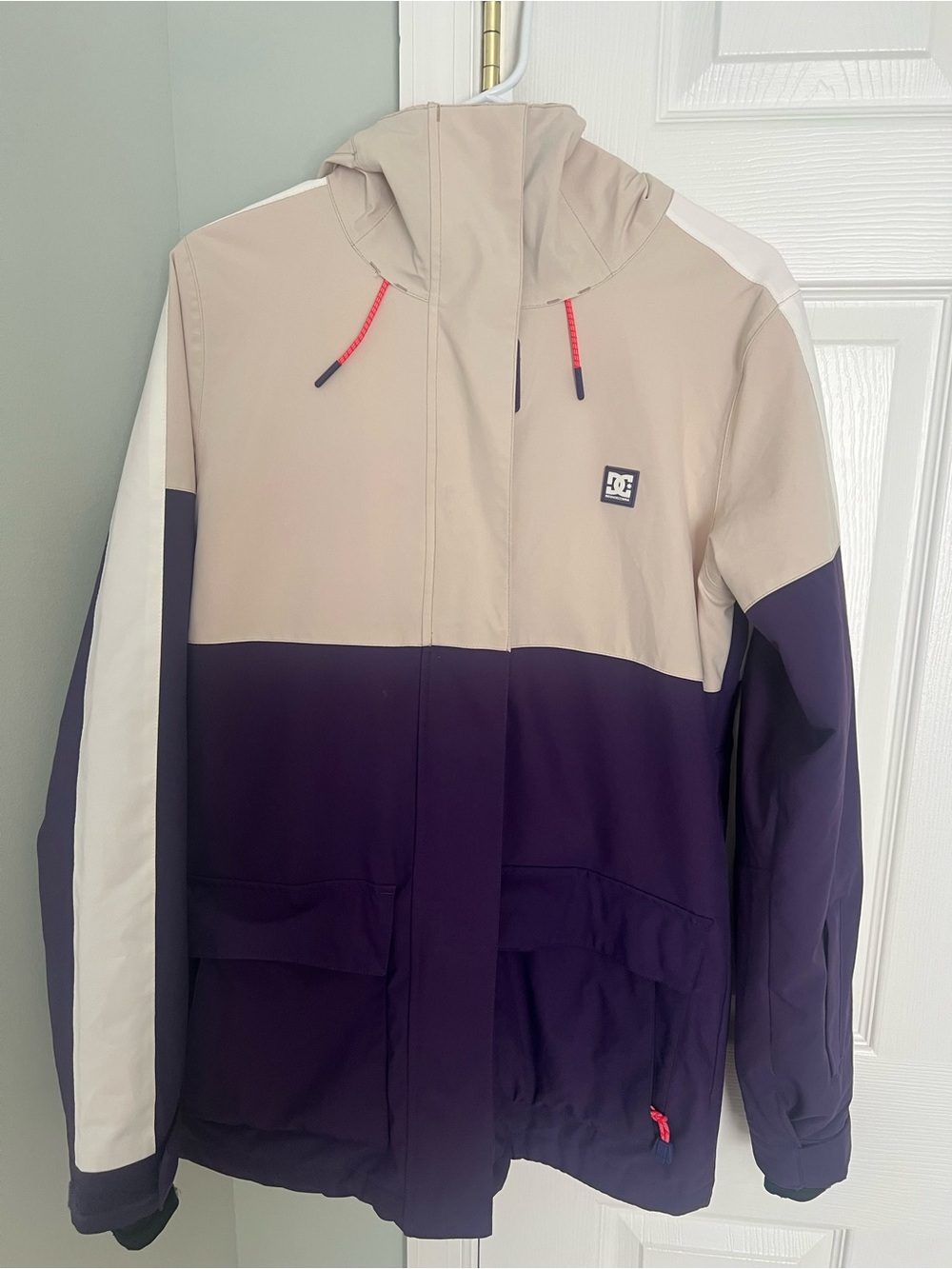 DC Colorblock Hooded Jacket - Beige & Bright Red